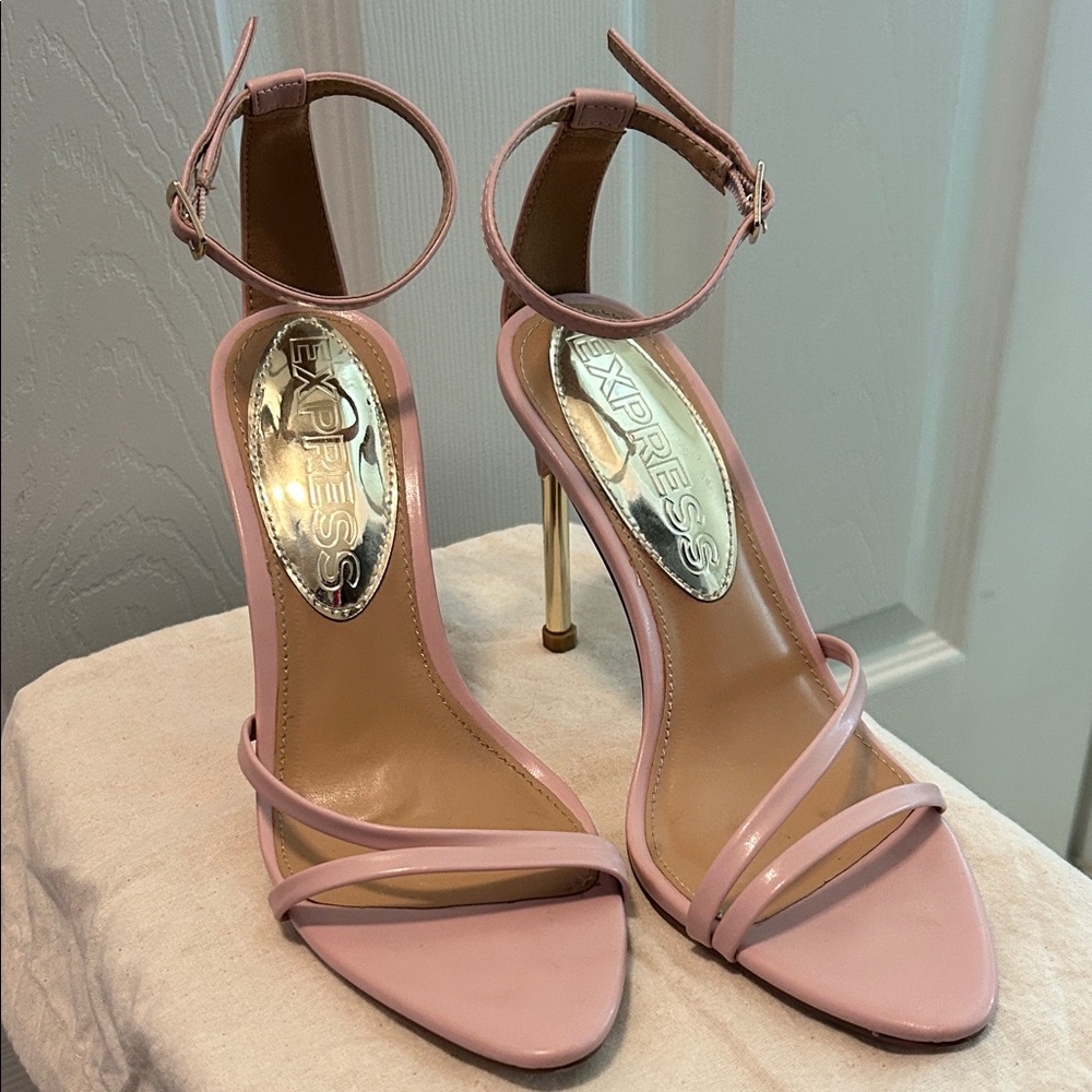 Express Pink Patent Strappy Ankle‑Strap Stiletto Heels